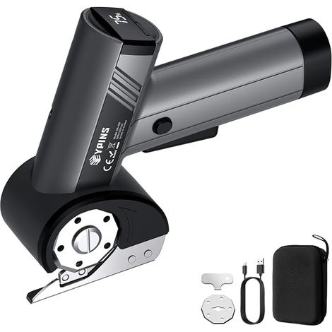 EYPINS Electric Rotary Cordless Scissors 4 Speeds with SK5 Blade and 1800 mAh Battery, Cutting Fabric Leather Cardboard Plastic Mat for Sewing Crafts DIY with USB Charger Black (1/5)