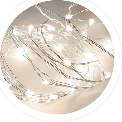 Ghirlanda di filo LED 20 LED luce fredda (2xLR6/AA non inclusi) (0,3W 6000K) IP20 1,9m in rame argentato