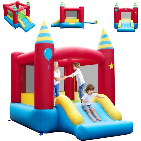 COSTWAY Château Gonflable avec Toboggan et Trampoline, Intérieur Extérieur (1/5)