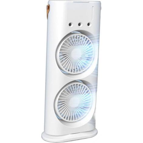 Ventilateur de tête avec humidificateur à atomisation contrôlable, Ventilateur de Bureau, 3 réglages, éclairage d' coloré, poignée Portable, adapté à la Maison, aux et Camping. (1/4)