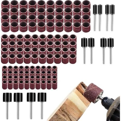 Manchons de tambour abrasif - Papier 132 pièces Nettoyage des ponceuses à rouleaux polissage, rotatifs Améliorez l'efficacité du travail pour bois tendre, fibre verre, métal (1/5)