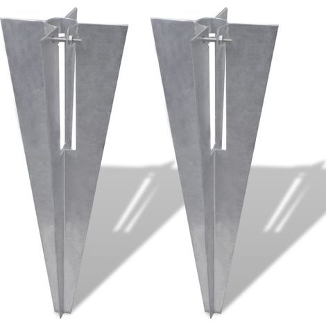 Ancrages à enfoncer pour poteaux de clôture, 2 pièces, acier (1/3)