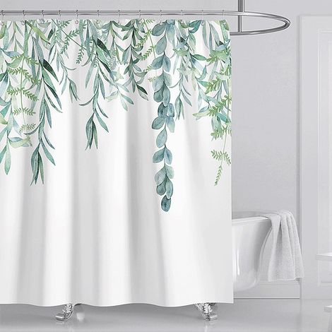 Filiyano-Rideau de douche imperméable et résistant à la moisissure, en polyester, motif feuilles vertes, lavable, pour la maison (180 cm x 200 cm) (1/5)