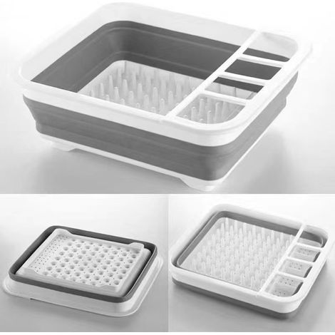 LYERCW - Égouttoir à vaisselle pliable - Séchoir à vaisselle en plastique avec séparateur à couverts, pliable pour un rangement compact, durable pour assiettes, casseroles et poêles, gain de place