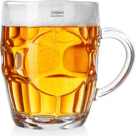 Chope À Bière - 500 ml - Verre Épais Transparent - Poignée Ergonomique - Lavable En Lave-Vaisselle - 1 Pièce (1/5)