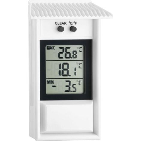Weißes digitales Thermometer, 30.1053, wetterfest, geeignet für den Innen- und Außenbereich (1/4)