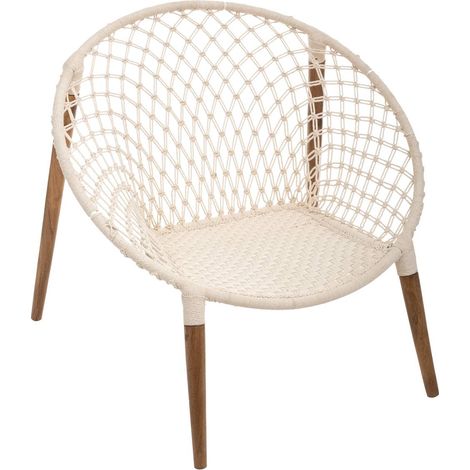 Poltrona Raina in teak intrecciato cotone bianco - Atmosphera créateur d'intérieur