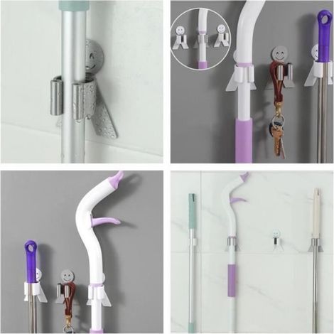 Porte-balai - Support Mural En Plastique - Pour Balais Et Vadrouilles - Cuisine Garage Jardin - 8 x 2,5 x 3 cm - 1 Pièce (1/4)