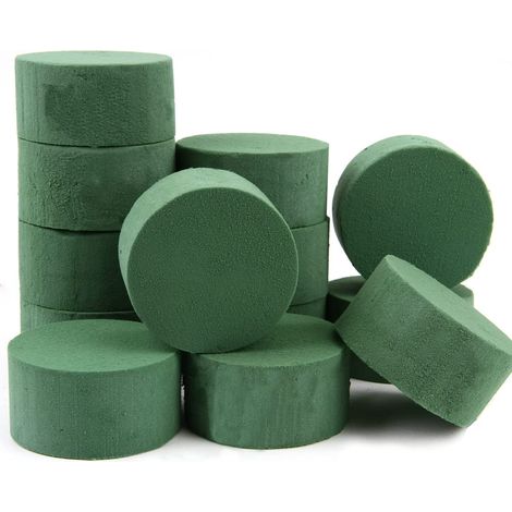 Lot de 18 blocs de mousse florale, 8 cm de diamètre, en polystyrène vert, ronds, utilisables humides et sèches, pour la confection de compositions florales et de fleurs artificielles.