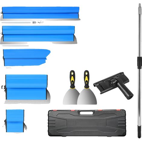 Kit de herramientas para alisar paneles de yeso, acero inoxidable, diseño ergonómico, azul cielo. (1/2)