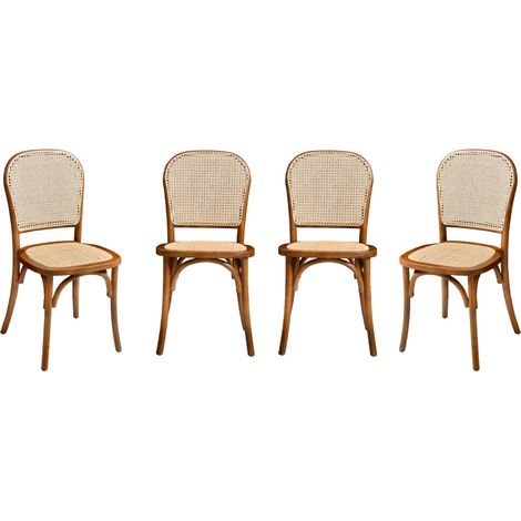 sweeek - 4er-Set Vintage Stühle aus Holz und Rattan