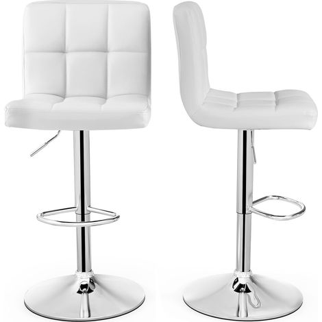 COSTWAY Set Sedie da Bar in Ecopelle con Altezza Regolabile, Seduta Girevole a 360°, Poggiapiedi e Base Metallica Antiscivolo, Sgabelli da Pranzo per Isola Cucina Bar, Portata 150 kg(Bianco,2) (1/5)