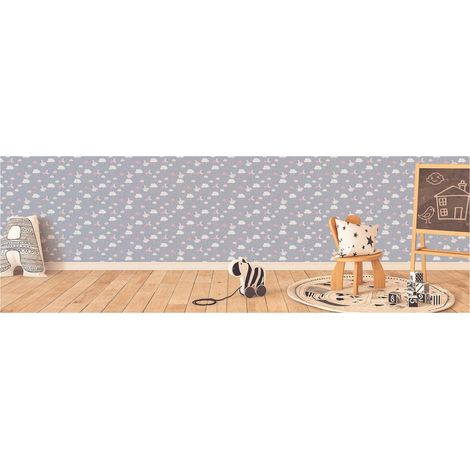 TADESSI Tapete Kinderzimmer M1-No.736 Vliestapete Grau Rosa Wolkentapete Sterne Jungenzimmer Mädchenzimmer (1/5)