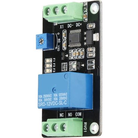 Relais Temporise - DC 5V 12V 24V - Retard ON OFF Autoverrouillage - Reglage 0 1s a 120s - 10A - 60x35x20mm (1/5)