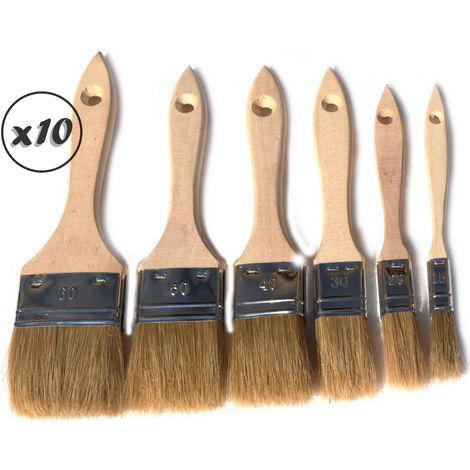 Set de 6 pinceaux à laquer soie Lot de 10 sets Largeur 15-20-30-40-50-60 mm Multi support Peinture huile acrylique vernis colle lasure teinture apprêt résine Kibros LOT3226x10