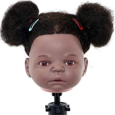 Kit de têtes d'entraînement for Cheveux Humains, têtes de Mannequin for bébé de 25 cm, Style Afro bouclé, Outils de Coiffure Professionnels (1/5)