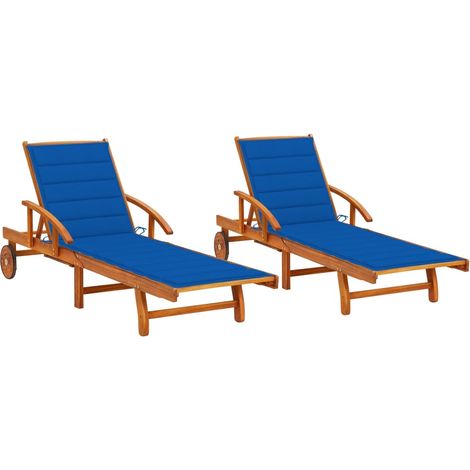 Set di 2 lettini prendisole sedie a sdraio lettini prendisole aiuole da giardino mobili da giardino con cuscini legno massello di acacia 020012042