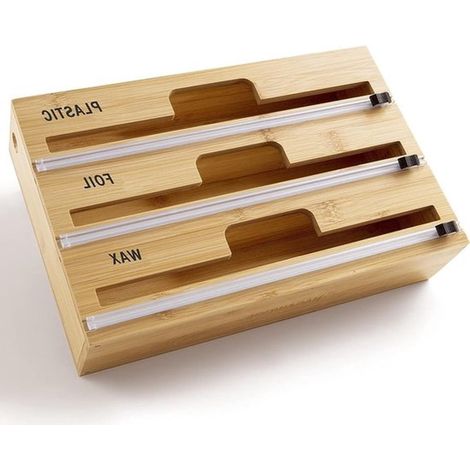 Folienspender aus Bambus, Organizer mit Folienschneider, Schubladenhalter für die Küche, Aufbewahrung von Aluminiumfolie (1/5)