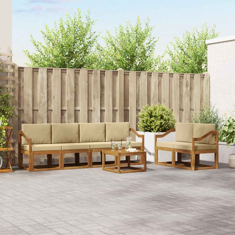 Outdoor-Sofagarnitur 7 pcs Natur und Beige Massivholz Akazie (1/5)