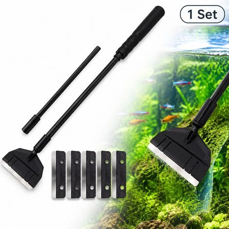 Racleur d'algues aquarium avec manche 53 cm, tete large et 5 lames de rechange (1/5)
