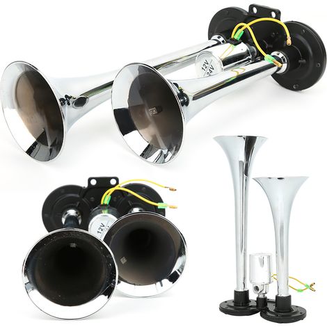 Universelle pneumatische Autohupe mit zwei Trichtern, 130 dB, 12 V/24 V, für Züge, Pkw, Lkw, LKW, ABS-Metall (1/5)