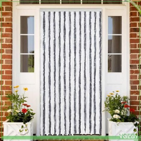 377370 Rideau anti-mouches gris et blanc 100x230 cm chenille (1/5)