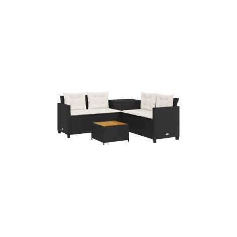 Canapé de jardin avec table et coussins en forme de L noir (1/5)