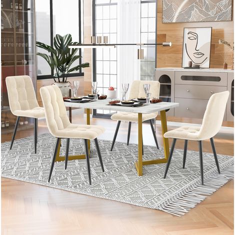 CHICFURN Set tavolo da pranzo 117x68x75 cm in MDF effetto marmo bianco e beige, 4 sedie (1/5)
