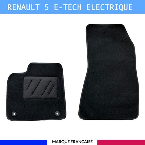 Tapis de sol voiture - Sur mesure pour  Renault 5 E TECH ELECTRIQUE dès 01/2024 - Antidérapant : Clips de fixations et scratch - Tapis de sol avant 2 pièces - Moquette - Noir