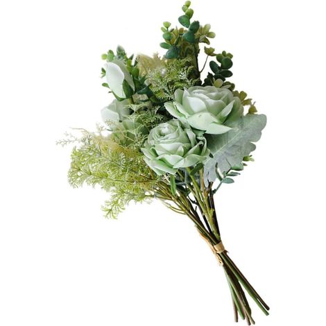 Bouquet de Roses Artificielles en Tissu Vert, Décoration Romantique pour Maison et Soirée, Arrangement Floral Réaliste et Élégant (1/5)