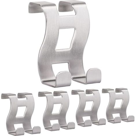 Ganci per porta in acciaio inox, modello MH001-5, ganci per porta senza foratura, ideali per camere da letto, bagni e cucine, set da 5, 5 x 6 x 4,5 cm, argento (1/4)