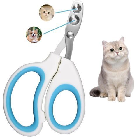 Cat Nail Clippers, Professional Cat Nail Clippers, with Safety Positioning Hole, Rabbit Nail Clippers for Kittens, Rabbits, Guinea Pigs, Birds, Puppies, and Small Animals (Double Hole, Blue) (1/5)