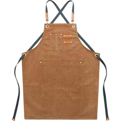 Delantal de trabajo de lona para hombre con bolsillos, correa ajustable y bolsillos grandes, delantal de cocina - marrón (1/3)