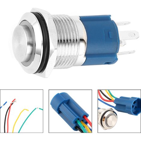 16-mm-Metall-Druckknopfschalter, wasserdicht, mit blauer LED-Anzeige, automatischer Verriegelung und Rückstellung. (1/5)