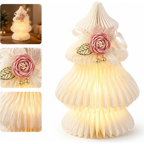 Décoration Lumineuse de Noël en Papier Blanc 20cm, Forme Sapin et Flocon, Éclairage LED pour Table et Scène de Fête 1 Pièce (1/5)