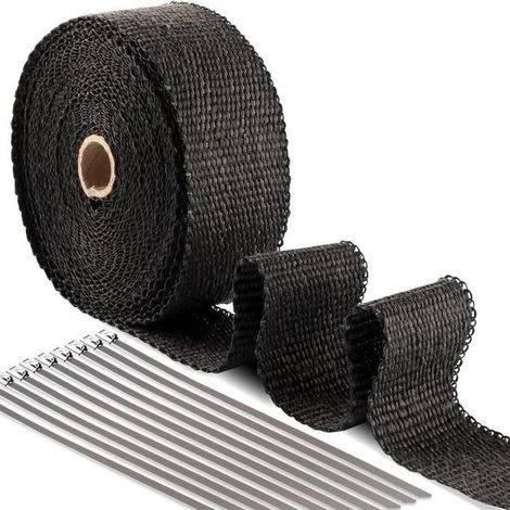 Ruban isolant noir pour collecteur d'échappement, 10 m, 10 fixations en acier inoxydable, pour motos, voitures et quads (1/5)