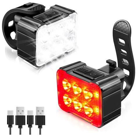 Lumière Vélo Avant et Arrière - 1 set LED Rechargeable USB 8+12 Modes Étanche - VTT VTC Cyclisme Nuit