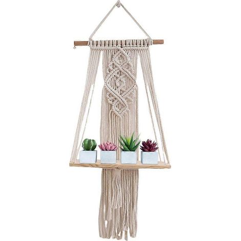 Étagère flottante bohème en corde de coton tressée à la main, idéale pour la décoration intérieure. (1/4)