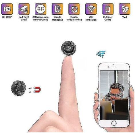 Mini caméra Wi-Fi 1080p HD Gizli Kamera CCTV IP Cam avec télécommande, vision nocturne, détecteur de mouvement, boîtier magnétique et carte TF 16 Go. (1/3)