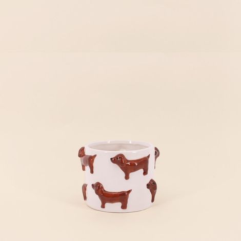 Cache-pot en dolomite teckels en relief 14cm