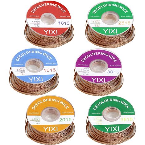 Pack of 6 Desoldering Braids, 1.5M Professional Desoldering Braids 1.0/1.5/2.0/2.5/3.0/3.5mm - Copper Desoldering Wire, Ideal for Removing Solder and Disassembling Electronic Components (1/5)