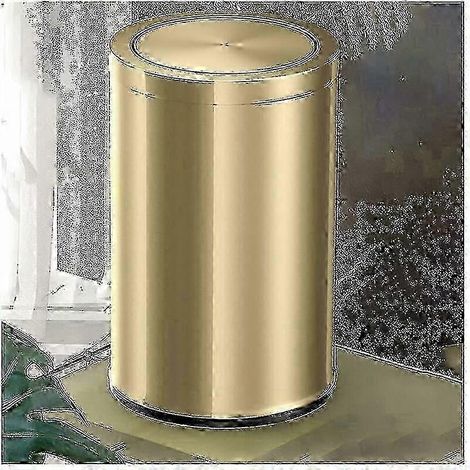 Poubelle de salle de bain dorée métallisée avec couvercle pivotant, capacité de 9 litres, dimensions 20x31 cm. (1/5)