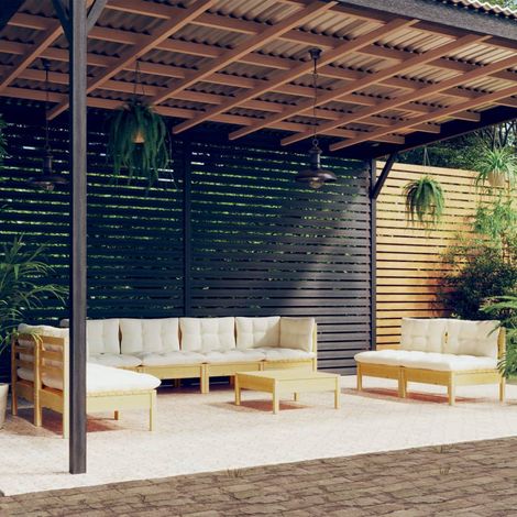 9-tlg. Garten-Lounge-Set mit Creme Kissen Massivholz Kiefer vidaXL (1/5)