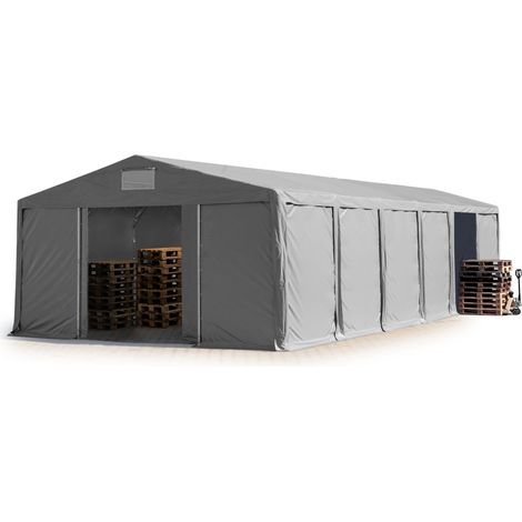 TOOLPORT Carpa almacén 8x12 m carpa industrial 3m de altura lateral PVC 850 N gris 100% impermeable con puerta corrediza (1/5)