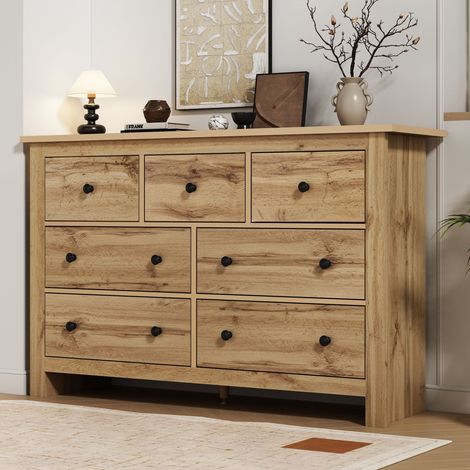 Credenza con 7 Cassetti e Piede Centrale Regolabile per Sala da Pranzo o Ingresso in Pannelli di Particelle 152 × 40 × 89 cm Rovere (1/5)