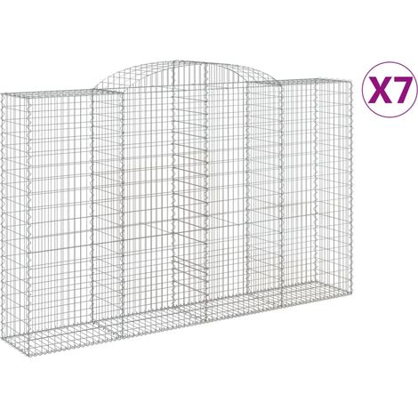 Cestas de gaviones muro de contención arqueado valla de jaula 7 piezas 300 x 50 x 180/200 cm hierro galvanizado Plata 020041111
