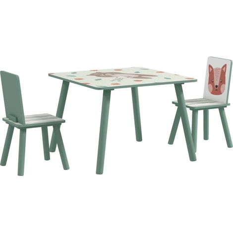Mesa infantil con 2 sillas de madera 60 x 60 x 44 cm verde HOMVRA (1/5)