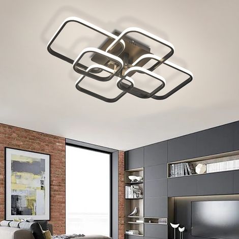 Modern Square LED Ceiling Lamp Chandelier Light, Black Frame-6 Head Dimmable (1/5)