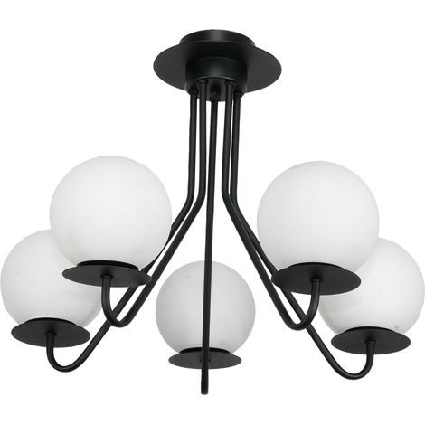 Hängeleuchte, schwarz, Glasschirm, weiß, 15-250 Lupia