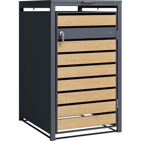 Axi Lucas Cache Poubelle Métallique Anthracite/Aspect Bois - Abri Poubelle Pour 1 Conteneur - Max. 240L - Abri Poubelle Extérieur Avec Excellente Ventilation